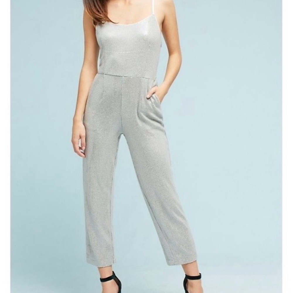 Anthropologie Claudette sequin silver/gray jumpsuit Size 8